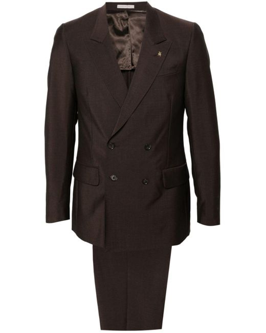 Corneliani Double-breasted Virgin Wool-blend Suit in het Black voor heren