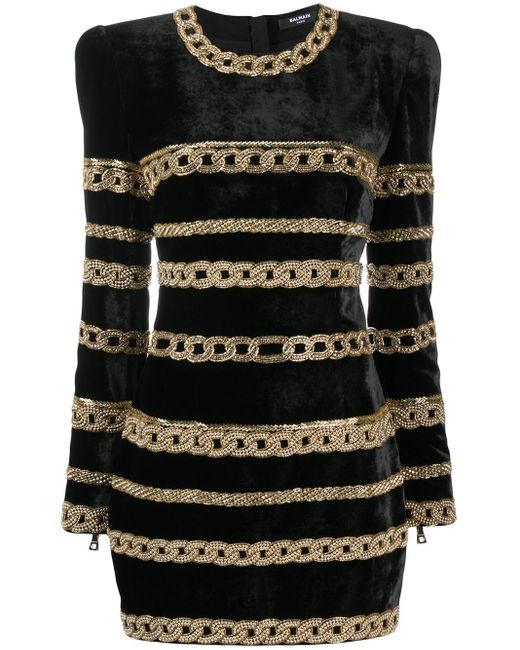 Balmain Black Bead-embellished Mini Dress