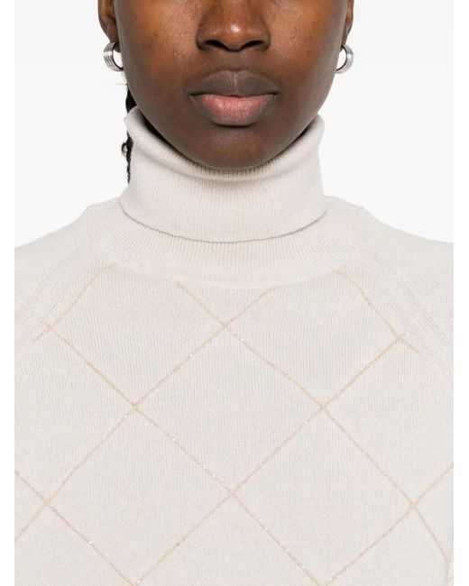 Peserico White Rollkragenpullover mit Rautenmuster