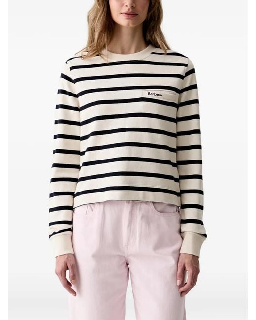 Barbour White Aylesby Striped-Pattern Chest-Pocket Sweatshirt