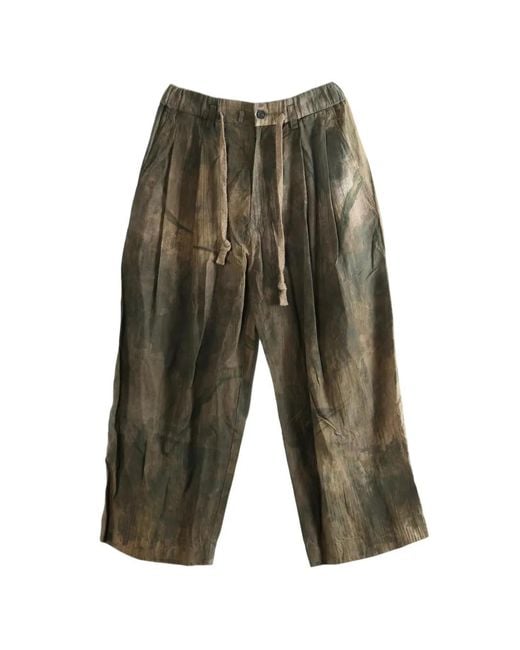 Ziggy Chen Green Pleated Drawstring-Waist Trousers for men