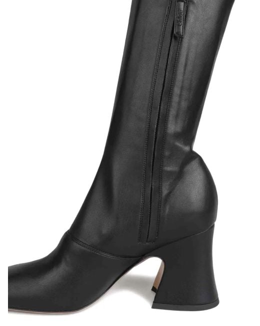 Chloé Black 80Mm Janis Stretch-Leather Square-Toe Boots