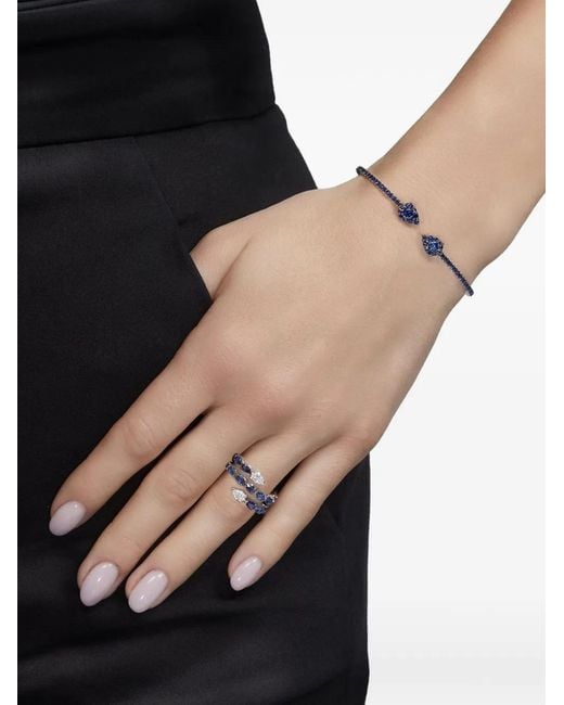 Jewels Aficionado Black 18k White Gold Sapphire Diamond Bypass Ring