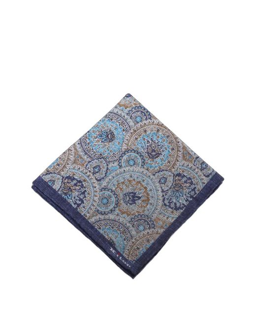 Kiton Blue Paisley-Print Silk Handkerchief for men