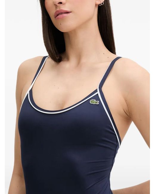 Lacoste Blue Logo-Patch Piped Swimsuit