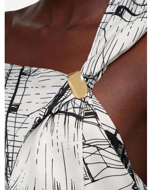 Ferragamo Gray Asymmetric Silk Midi Dress