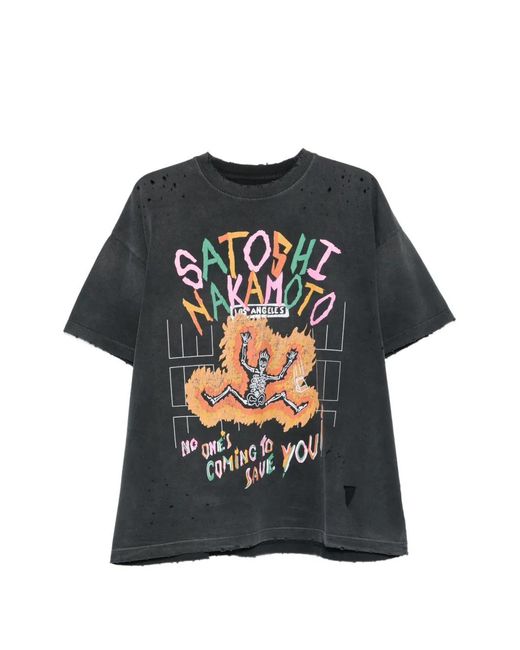 Satoshi Nakamoto Black Distressed Graphic-Print T-Shirt for men