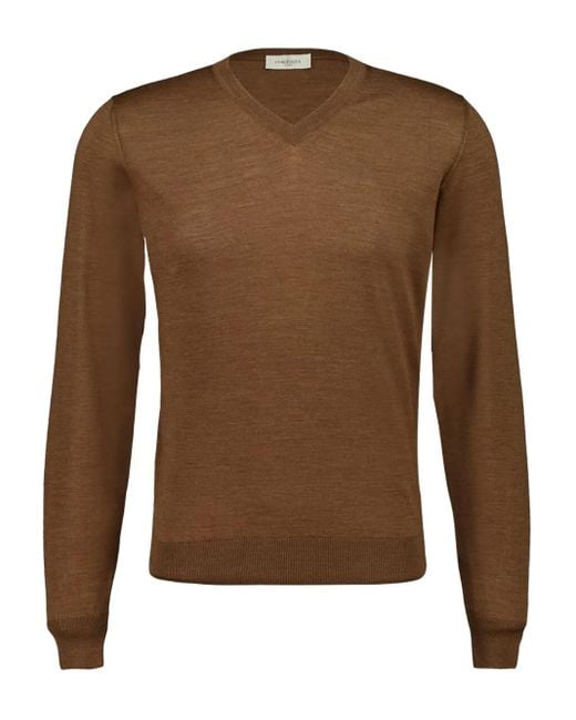 Piacenza Cashmere Brown Long-Sleeve V-Neck Sweater for men