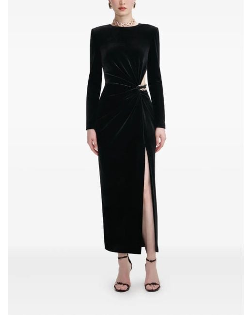 Self-Portrait Black Velvet Embellished Midi Dress