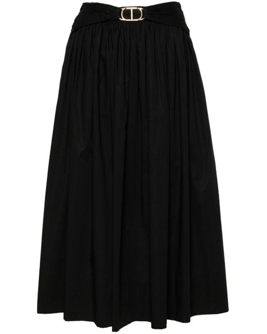 Twin Set Black Belted Flared Midi Skirt
