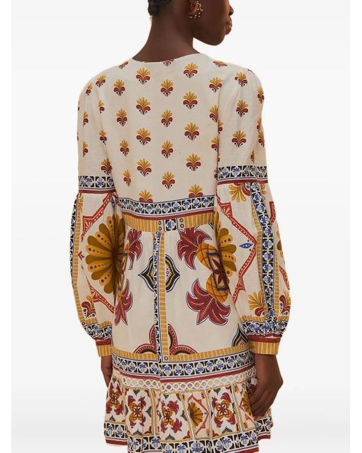 Farm Rio White Floral-Print Mini Dress