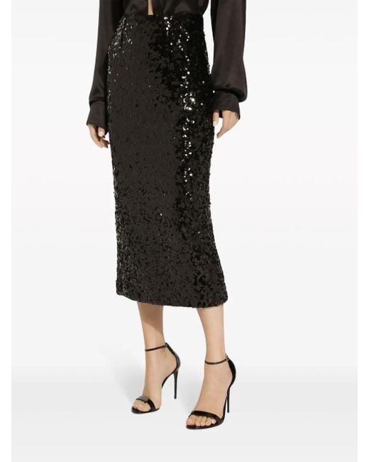 Dolce & Gabbana Black Sequined Calf-length Skirt