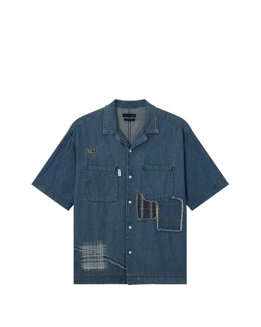 FIVE CM Blue Short-Sleeved Denim Shirt for men