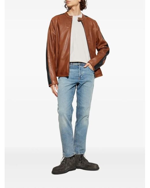 DIESEL Brown Leather Panelled Jacket for men