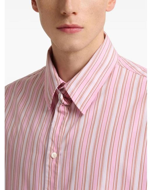 Marni Pink Striped Poplin Shirt With Neck Strap for men