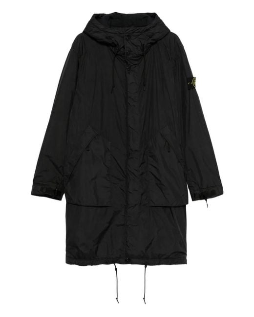 Stone Island Black Hooded Drawstring Coat for men