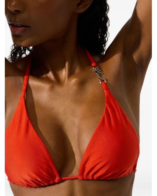 Karl Lagerfeld Red Logo-Plaque Bikini Top
