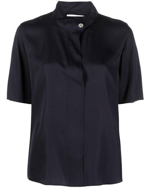 Vince Band-collar Short-sleeve Shirt in Black | Lyst