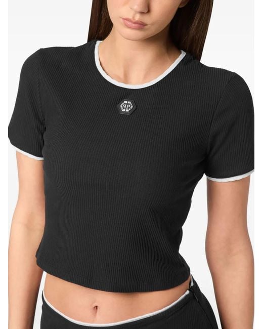 Philipp Plein Black Logo-Patch T-Shirt