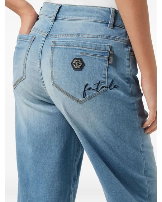 Philipp Plein Blue Fatale Logo-Plaque Jeans