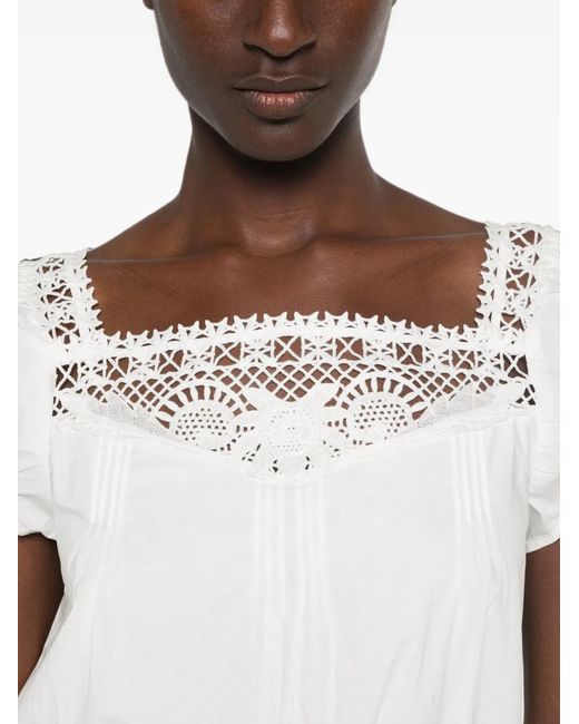 Posse White Veda Crochet-Trim Blouse