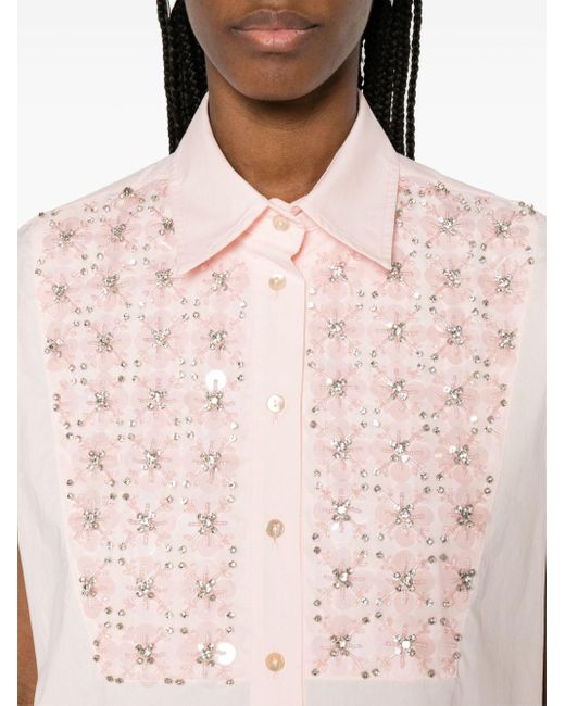 P.A.R.O.S.H. Pink Rhinestone-embellished Cotton Shirt
