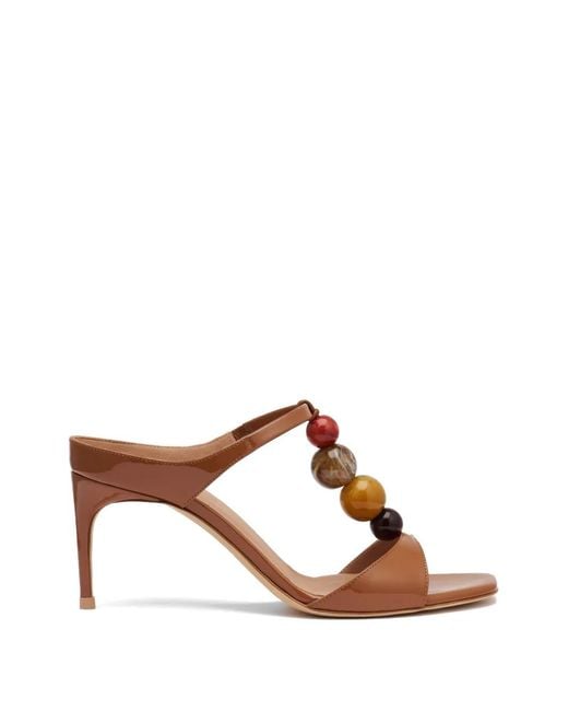 Malone Souliers Brown Lena Bead-Embellished Patent Sandals