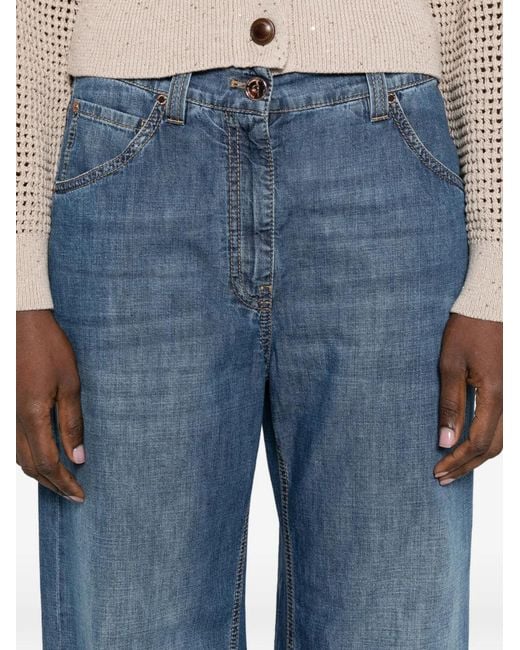 Brunello Cucinelli Blue Verzierte Wide-Leg-Jeans