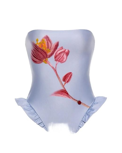 Agua Bendita White Montaña Cauca Ruffled Swimsuit