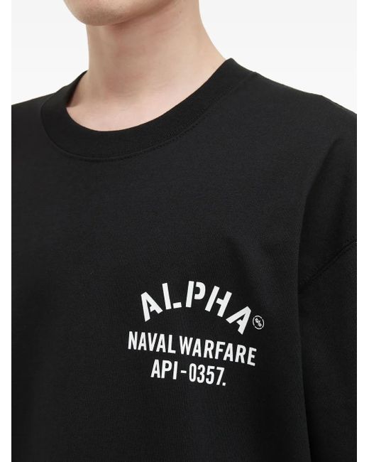 Alpha Industries Black Print-Detail Cotton T-Shirt for men