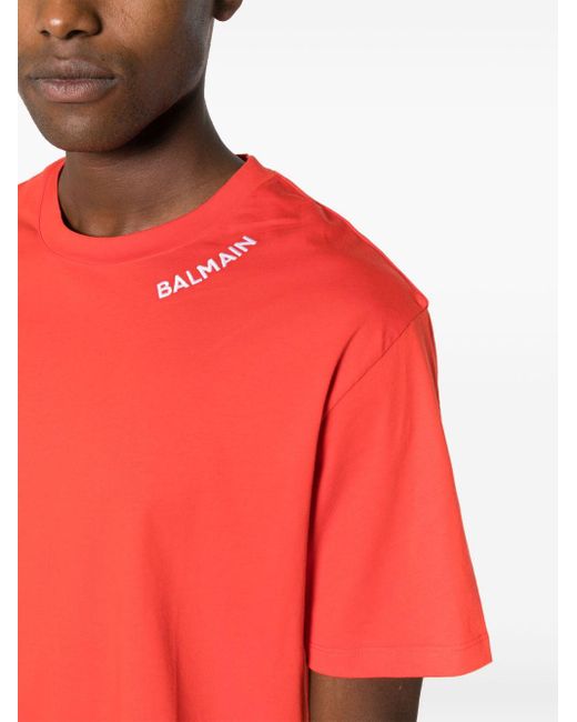T-shirt con ricamo di Balmain in Red da Uomo