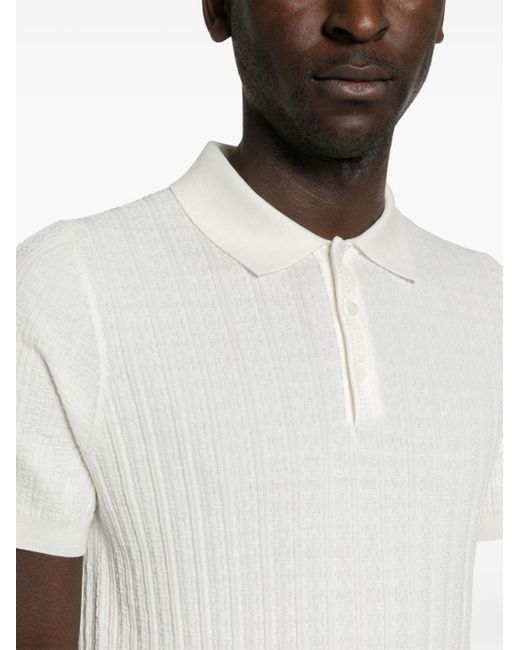 Canali White Knitted Cotton Polo Shirt for men
