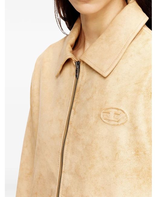 DIESEL Natural L-Amar-A-Fem-S1 Embossed-Logo Leather Jacket