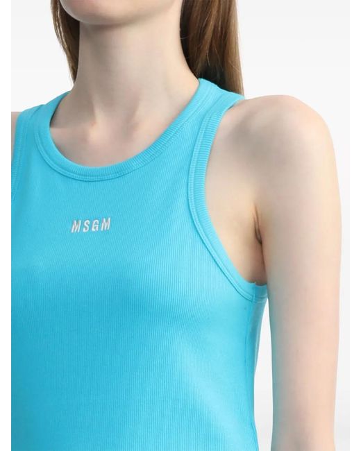 MSGM Blue Logo-Embroidered Tank Top