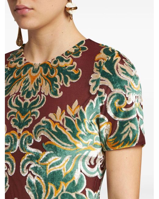Etro Green Patterned-jacquard Tulle T-shirt