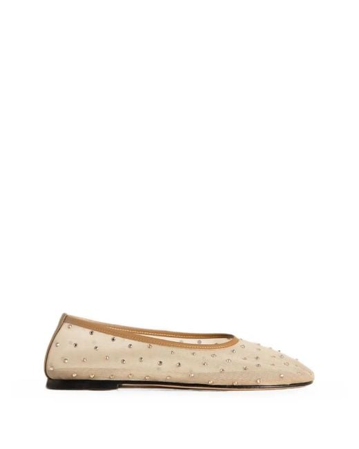 Dear Frances Natural Crystal-Embellished Mesh Ballet Flats