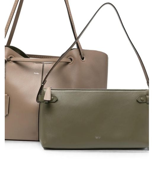 Max Mara Natural Mixed Doubles Leather Tote Bag