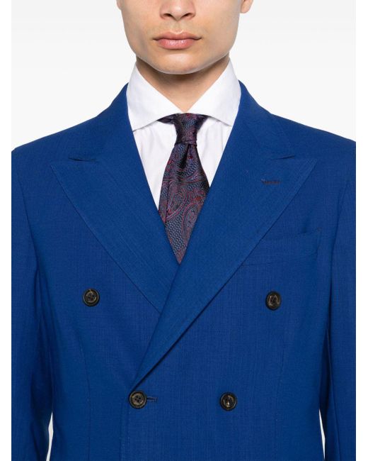 Bagnoli Sartoria Napoli Blue Double-breasted Virgin Wool Suit for men