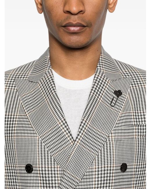 Lardini Gray Double-Breasted Checked Blazer for men