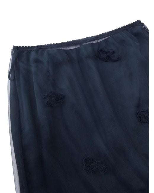 JNBY Blue Embroidered Mesh-Overlay Midi Skirt
