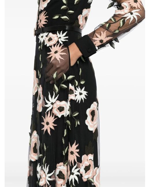 Elie Saab フローラル チュールドレス Black