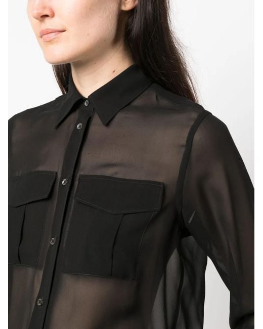 Aspesi Black Semi-Sheer Construction Silk Blouse