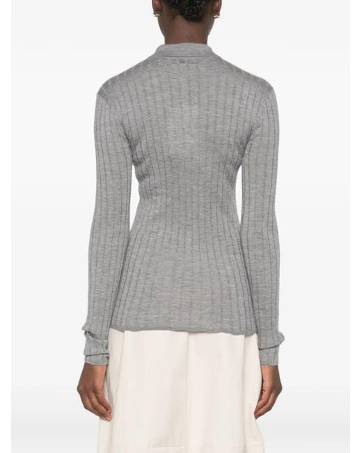 Totême Gray Ribbed Cardigan