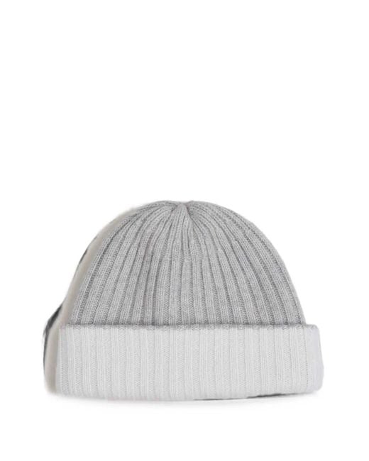 Fedeli Gray Two-Tone Ribbed-Knit Beanie Hat for men