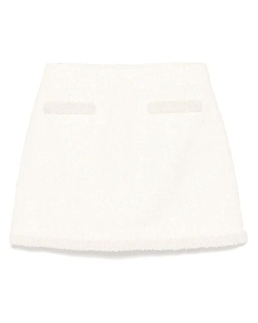Self-Portrait White Bouclé-Minirock mit Perlenbesatz
