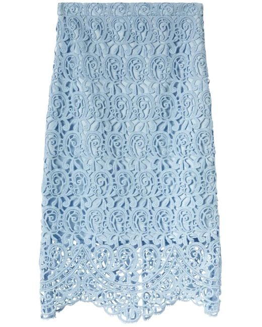 Burberry Blue Lace-Embroidery Pencil Skirt