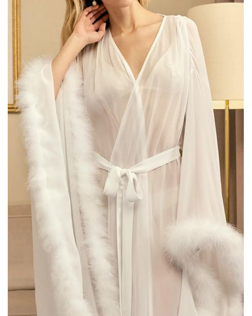Sleeper White Afrodita Feather-Trim Robe
