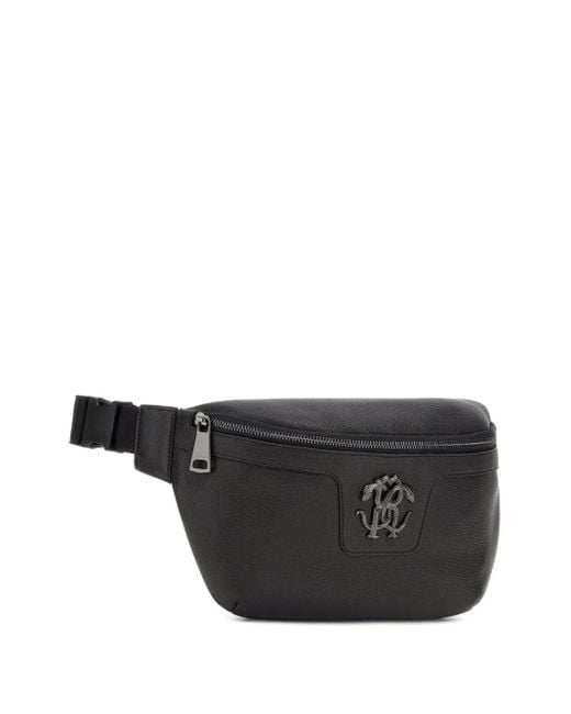 Roberto Cavalli Black Logo-Appliqué Belt Bag for men
