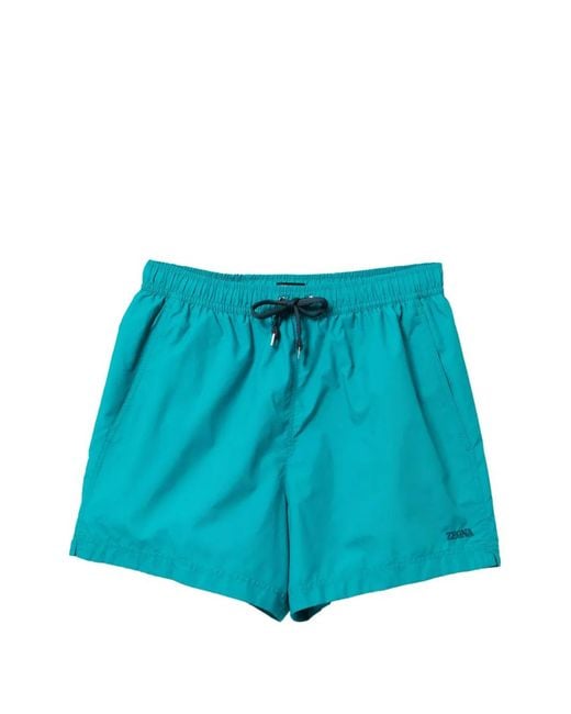 Zegna Blue Drawstring Swim Shorts for men