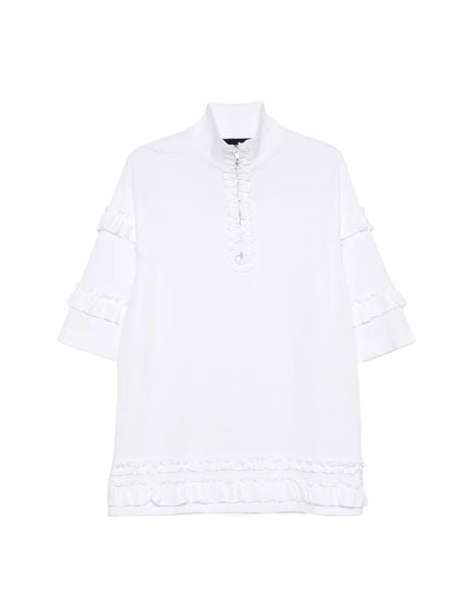 Simone Rocha White Ruffled-Detail Half-Zip T-Shirt for men